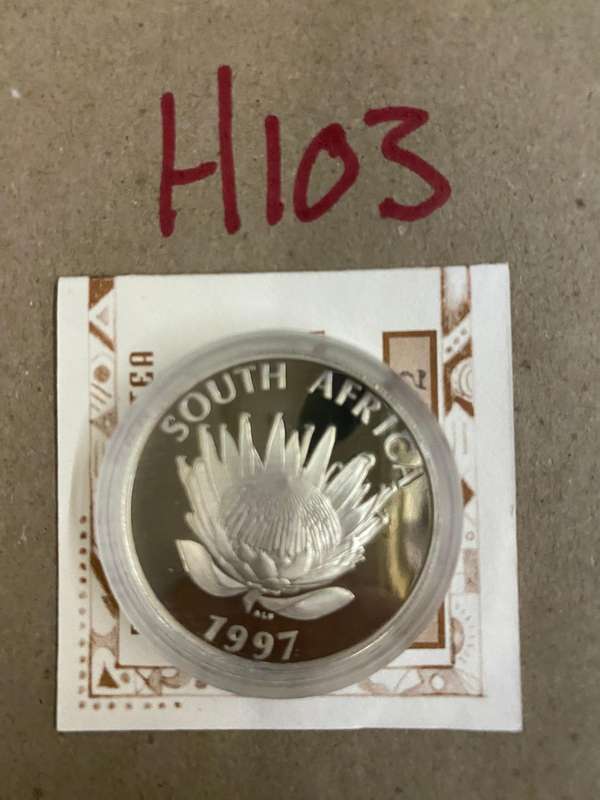 1997 South Africa silver proof R1 - Woman with certificate