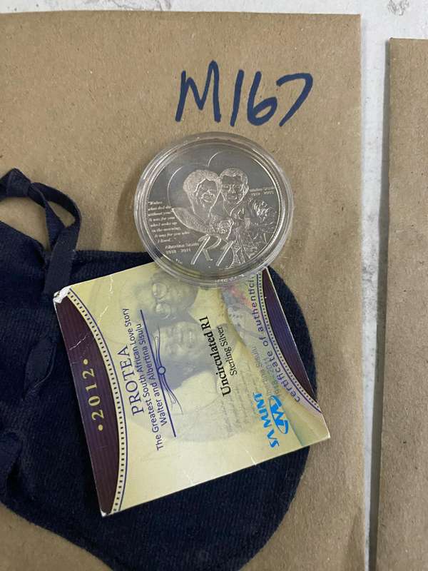 2012 SA Walter and Albertina Sisulu UNC R 1 coin with certificate in SAM bag