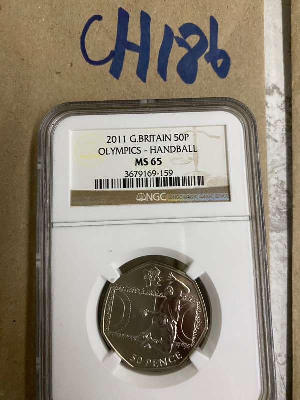 2011 Great Britain 50 P - Olympics, HANDBALL, NGC Graded, MS65