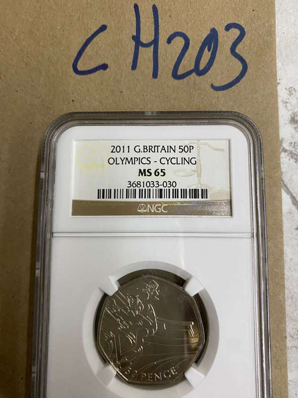 2011 Great Britain 50 P - Olympics, CYCLING, NGC Graded, MS65