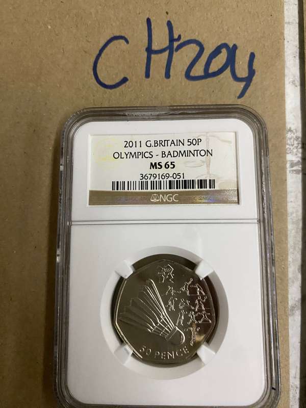 2011 Great Britain 50 P - Olympics, BADMINTON, NGC Graded, MS65