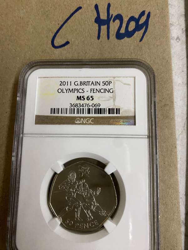 2011 Great Britain 50 P - Olympics, FENCING, NGC Graded, MS65