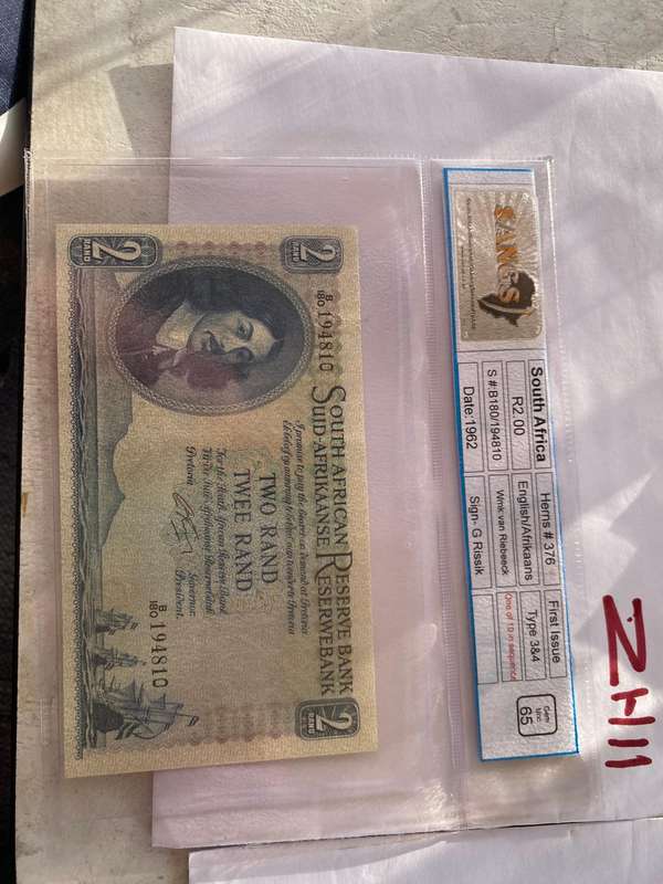 South Africa Third issue R2.00 bank note - G Rissik - SANGS graded AU50