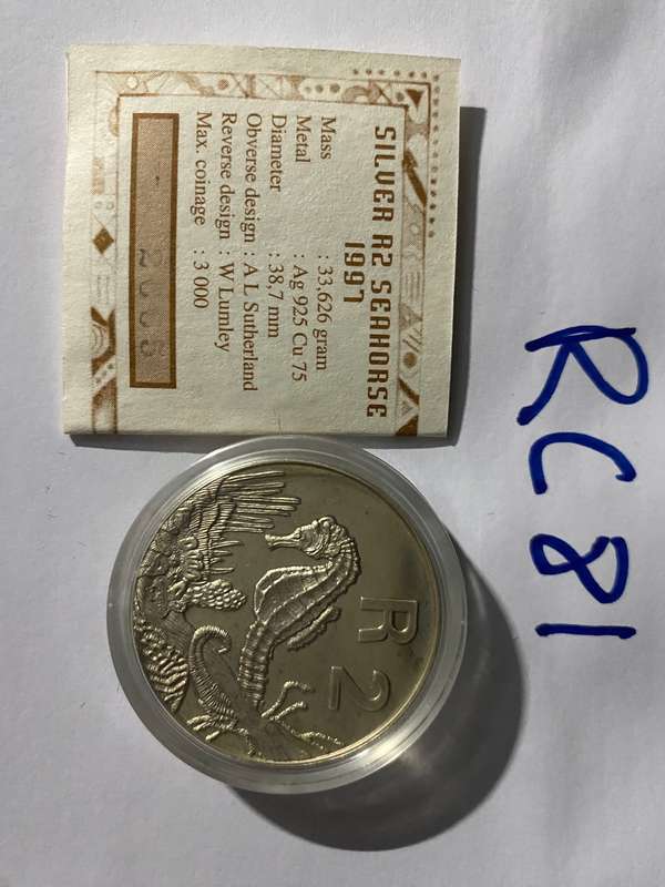 1997 South africa Silver R2 Proof - with Certificate - Seahorses