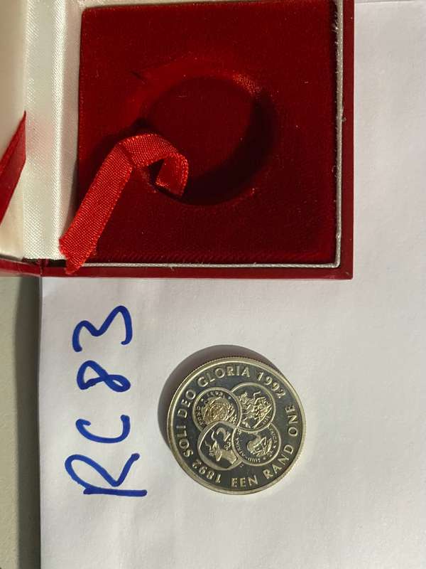 1992 Silver Proof South Africa Protea Series R1 - Soli Deo Gloria - in SA munt coin box
