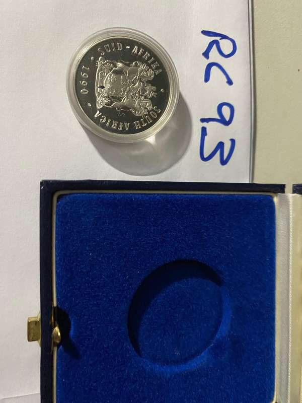 1990 South Africa Silver proof R1, capsulated and in SAM box