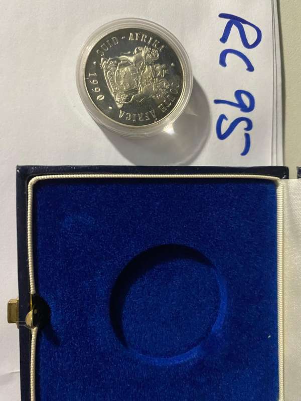1990 South Africa Silver proof R1, capsulated and in SAM box