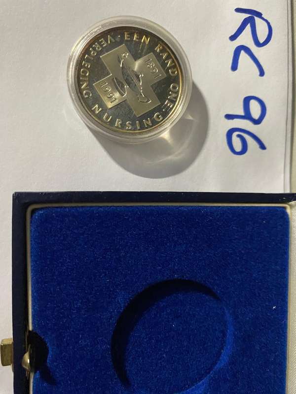 1991 South Africa Silver proof R1, Protea Series, Verpleging/Nursing - capsulated and in SAM box