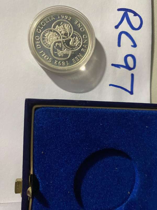 1992 South Africa Silver proof R1, Protea Series, Soli Deo Gloria - capsulated and in SAM box