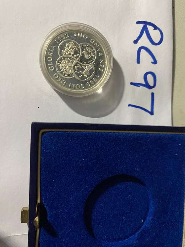 1992 South Africa Silver proof R1, Protea Series, Soli Deo Gloria - capsulated and in SAM box