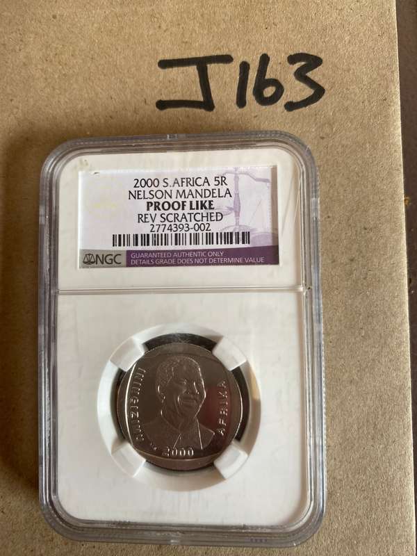 Not seen - 2000 South Africa R5 - Mandela - Prooflike reversed side scratched - NGC Graded