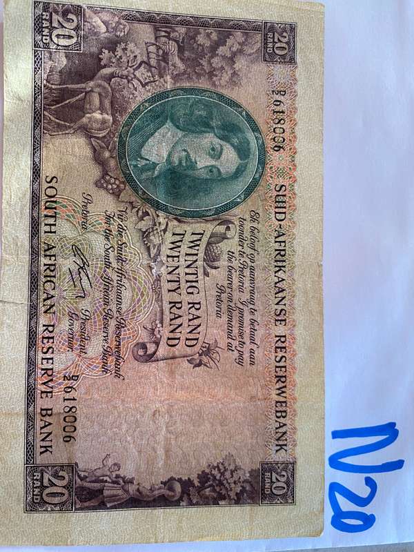 Excellent South African R20 big note - Not to be missed- AU condition if not better. As per picture