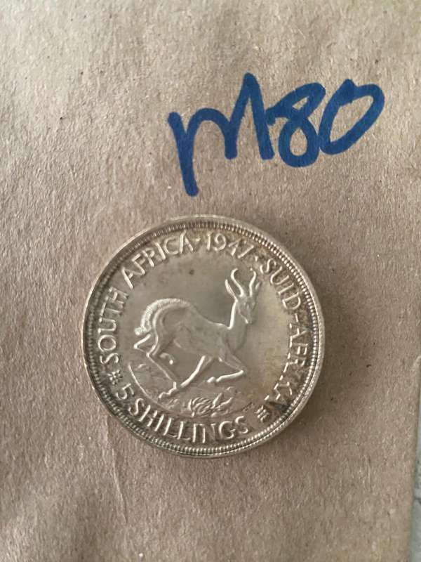 1947 South Africa Union Silver 5 shillings