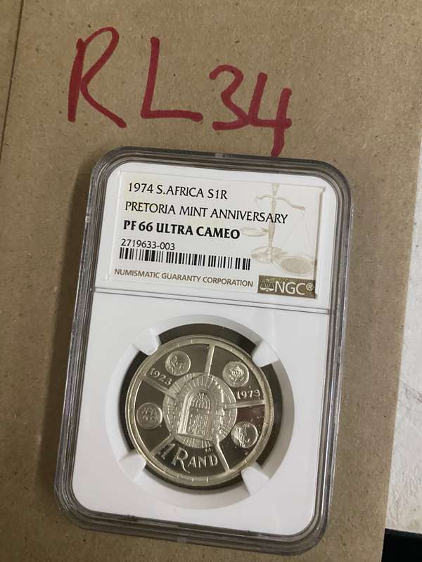 1974 Silver Proof R1 - NGC Graded - Pretoria Munt Anniversary - PF 66 Ultra Cameo