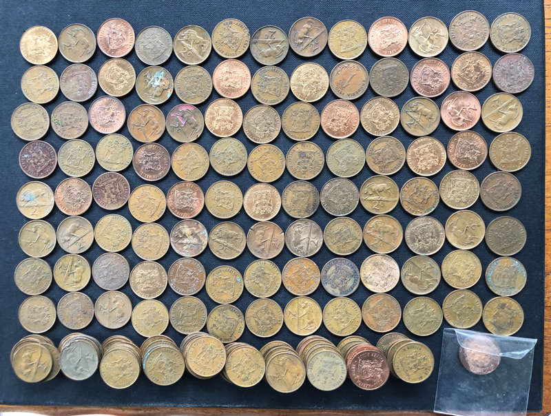 TWO CENTS SOUTH AFRICA 1970 TO 1990 COLLECTION OF 201 COINS