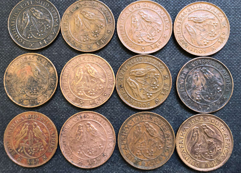FARTHINGS 1941-1952 COINS UNION OF SOUTH AFRICA COLLECTION 12 GEORGE VI