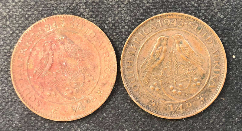 FARTHING 1943 TWO VARIATIONS SOUTH AFRICA