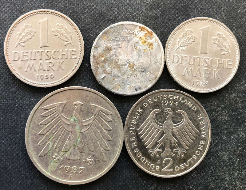 GERMANY 1950 1958 1974 1987 1994 5 2 1 Marks & 50 Pfennig Collection of 5 Coins