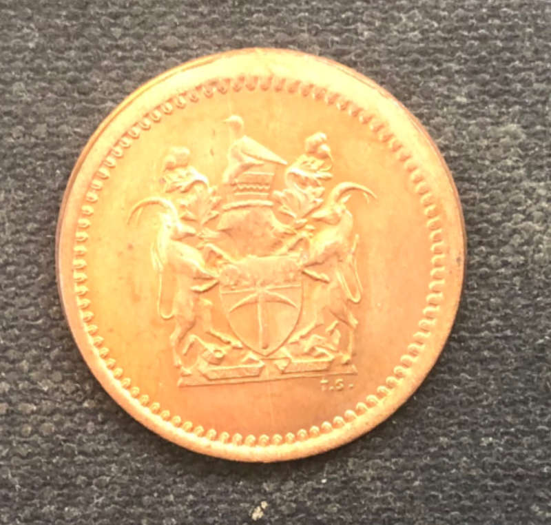 One Cent 1977 Rhodesia Mint Error Off Centre Strike