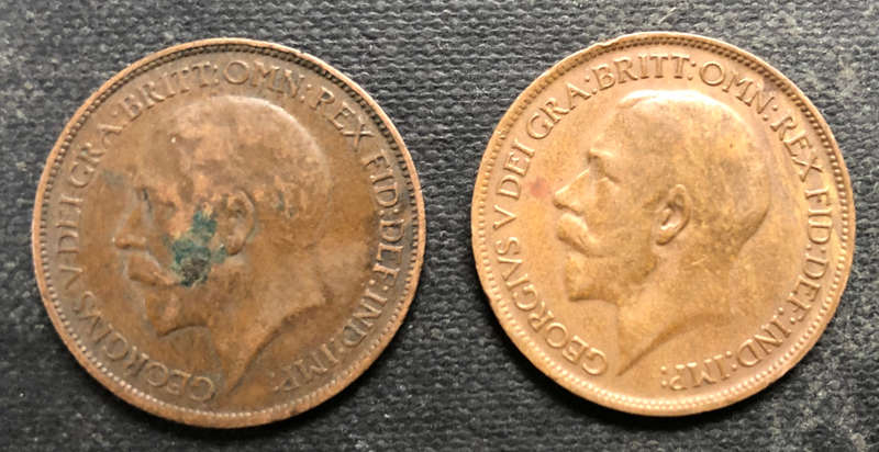 HALF PENNY 1917 AND 1920 BRITAIN COLLECTION OF TWO COINS