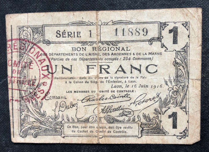 One Franc Note 1916 Serie 1 First World War