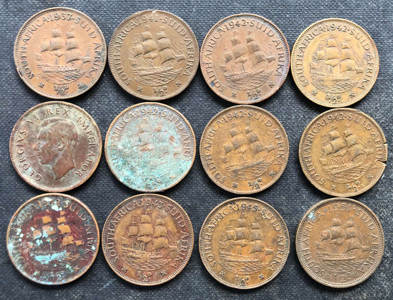 HALF PENNY 1937, 1941 1942 x 7 1943 1945 1951 UNION OF SOUTH AFRICA COLLECTION OF 12