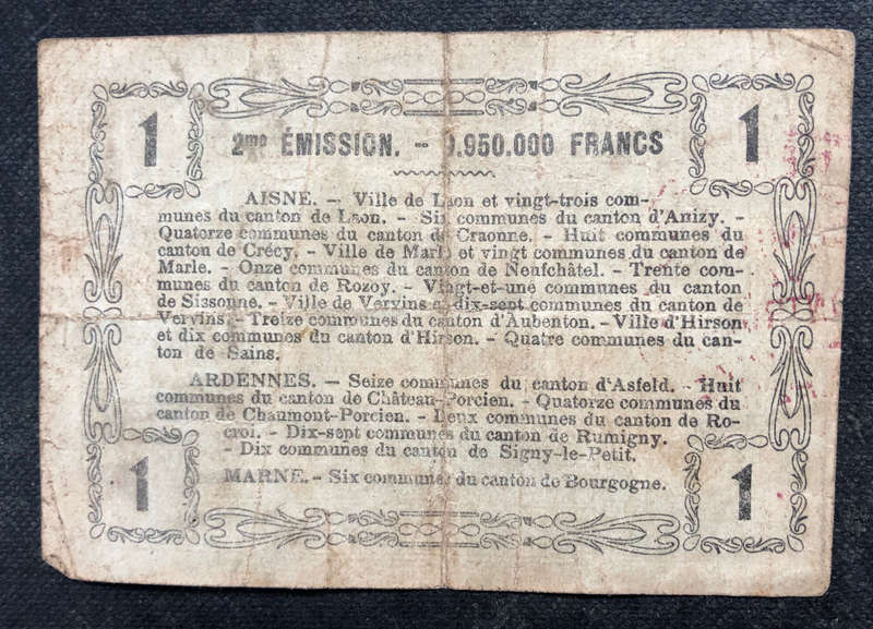One Franc Note 1916 Serie 1 First World War