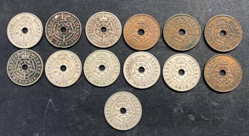 COLLECTION OF 13 SOUTHERN RHODESIAN PENNIES DATING FROM 1938 TO 1952
