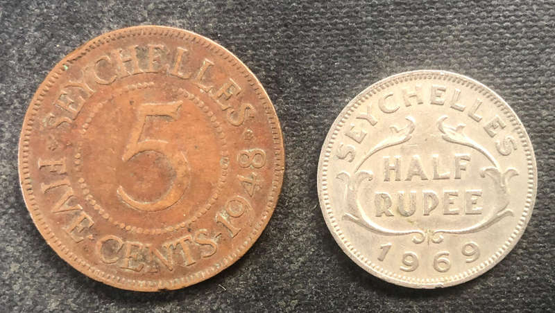 SEYCHELLES Half Rupee 1969 5 Cents 1948 Low Mintage