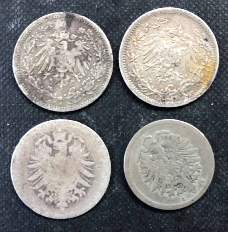 SILVER COIN GERMAN 1876 1905 1909 AND 1874 NICKEL