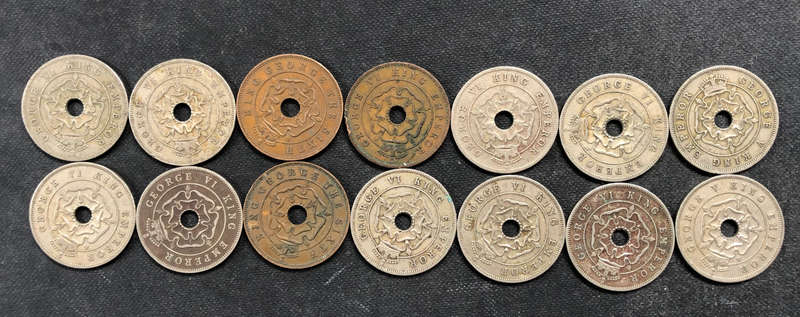COLLECTION OF 14 SOUTHERN RHODESIAN PENNIES DATING FROM 1934 TO 1951