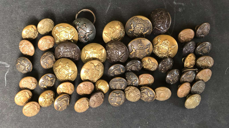 MILITARY SA ARMY 52 BRASS UNIFORM BUTTONS COAT OF ARMS POST 1913 VARIOUS MAKERS NAMES AND SIZES