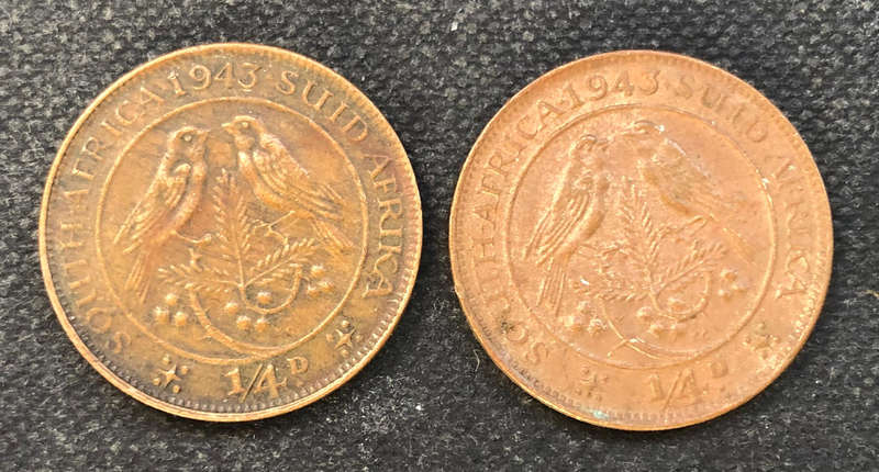 FARTHING 1943 TWO VARIATIONS SOUTH AFRICA