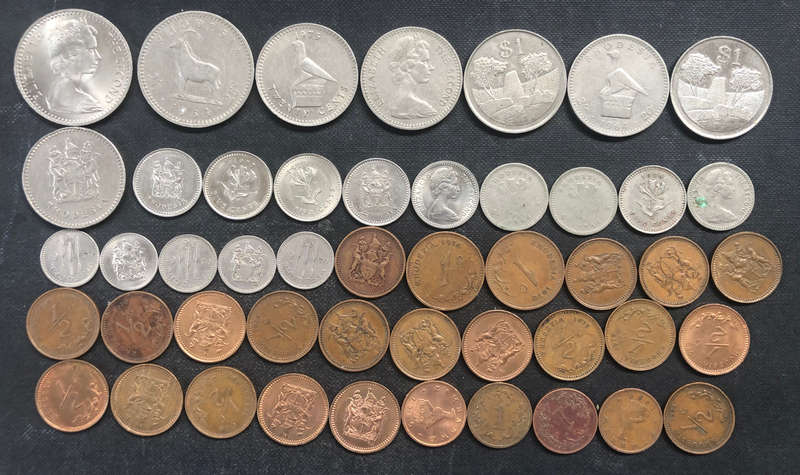 RHODESIA 1964 25 CENTS x 2, RHODESIA 20 CENTS 1964 x 2, 1975 x 1, 1977 x 1 & 42 OTHER COINS