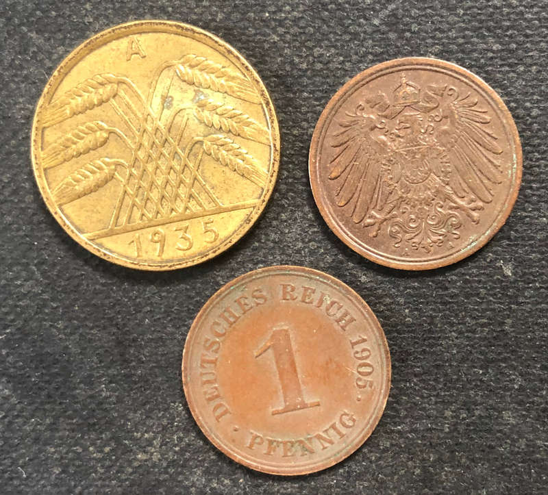 GERMANY 1905 1914 1935 ONE AND TEN PFENNIG COLLECTION OF 3 COINS