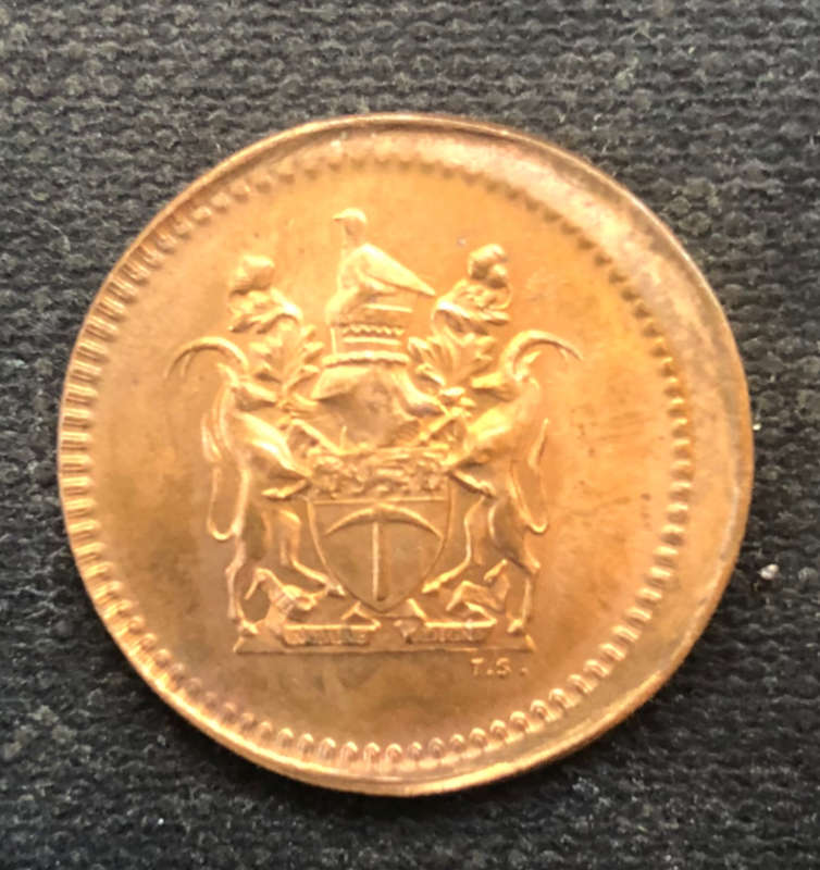 One Cent 1977 Rhodesia Mint Error Off Centre Strike