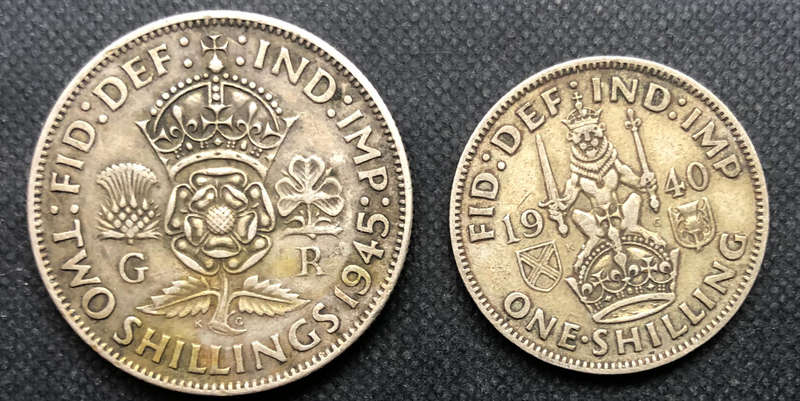 Silver United Kingdom 1945 Two Shillings 1940 One Shilling