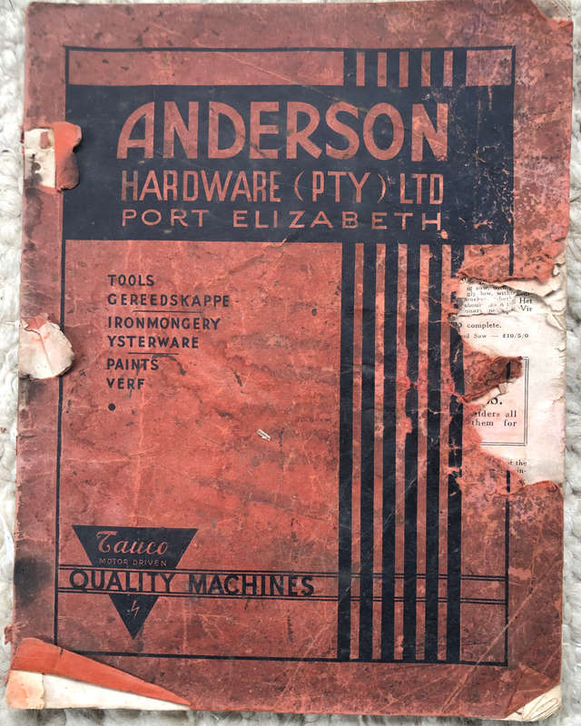 TOOLS ANDERSON HARDWARE PORT ELIZABETH 1939 CATALOGUE