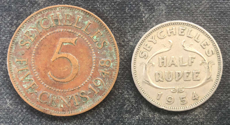 SEYCHELLES Half Rupee 1954 5 Cents 1948 Low Mintage