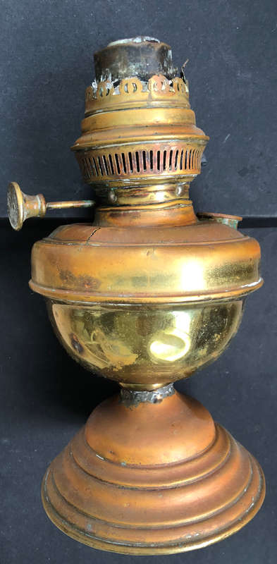 OIL LAMP BRASS BASE ANTIQUE SIGNED THE WIZARD