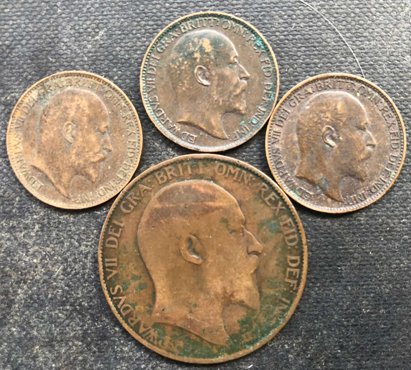 PENNY 1907 FARTHING 1902 1903 1905 UK COLLECTION OF 4 COINS