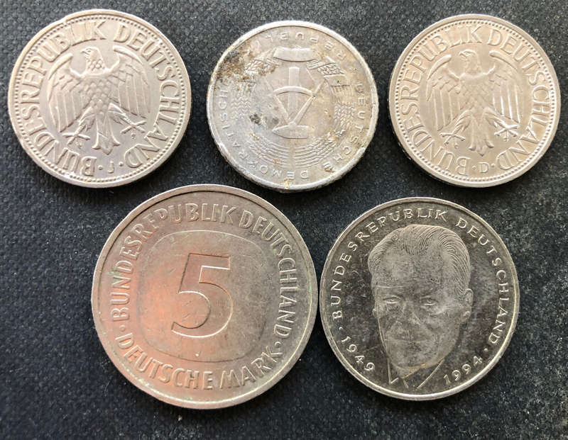 GERMANY 1950 1958 1974 1987 1994 5 2 1 Marks & 50 Pfennig Collection of 5 Coins