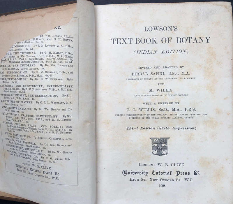 Lowson's Text-Book of Botany ( Indian Edition) 1928 by Birbal Sahni and M Willis 644 Pages