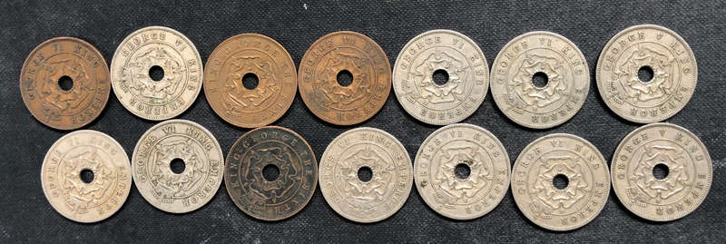 COLLECTION OF 14 SOUTHERN RHODESIAN PENNIES DATING FROM 1934 TO 1951