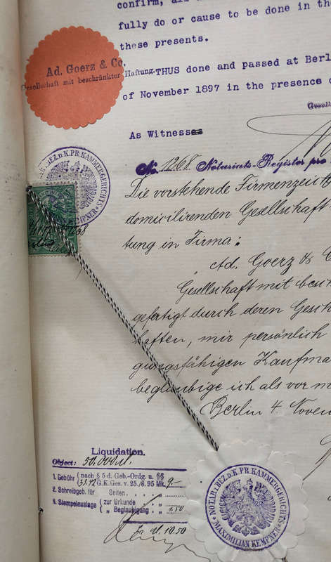 STAMP 1897 PREUSSEN 1.5M REVENUE ON DOCUMENT WITH VARIOUS SEALS