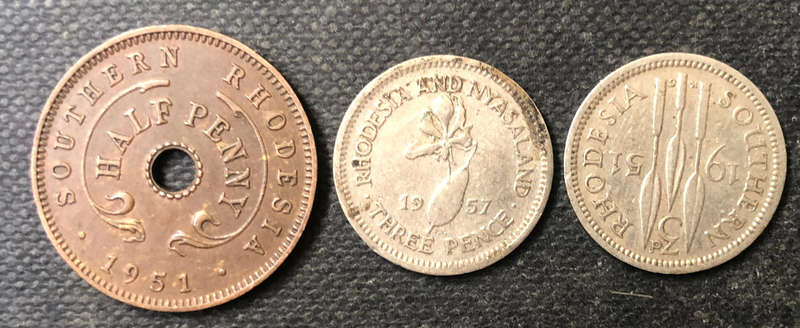 RHODESIA 1951 Half Penny and 3 Pence Rhodesia & Nyasaland 1957 3 Pence