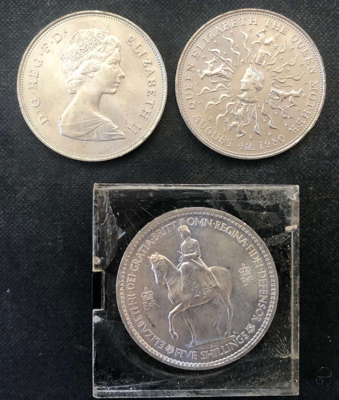 Five Shillings Proof Matt Finish 1953 UK and Two 1980 UK 5 Shillings