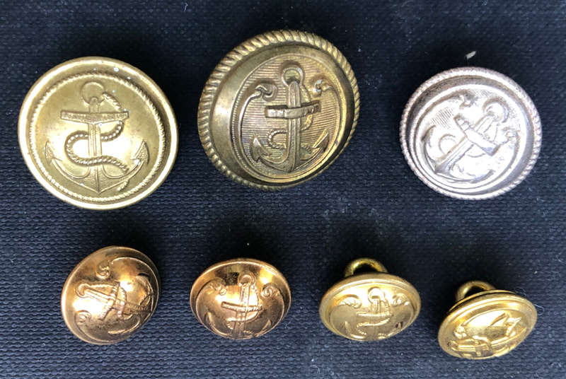 MILITARY FRENCH NAVY TROUPES MARINE BRASS UNIFORM BUTTONS CIRCA 1800'S ALL SIGNED COLLECTION OF 7