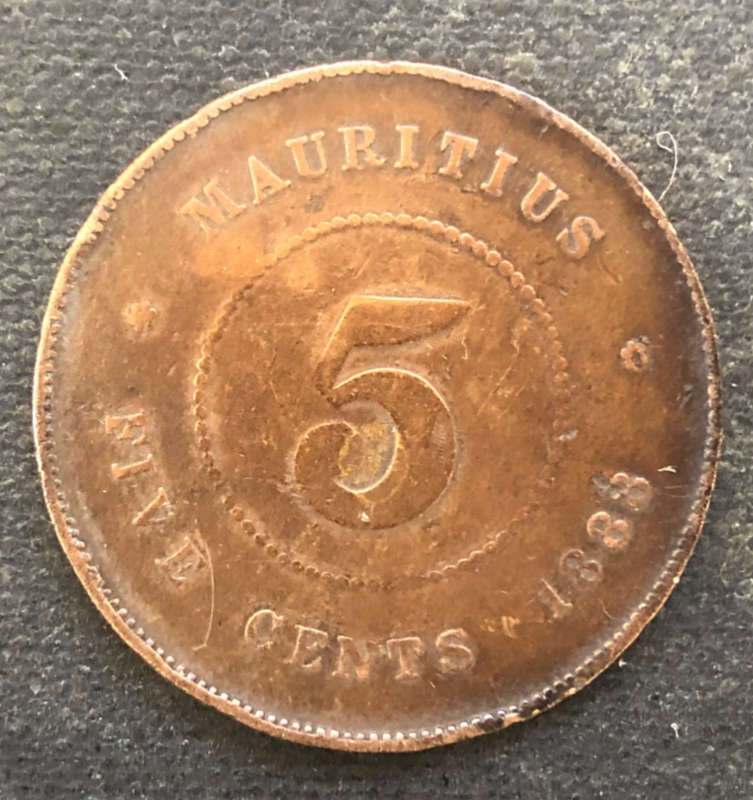 FIVE CENTS 1888 MAURITIUS