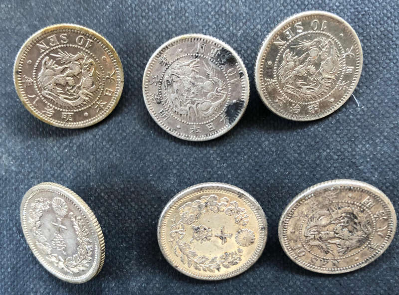 SILVER BUTTONS VINTAGE JAPANESE 10 SEN SET OF 6